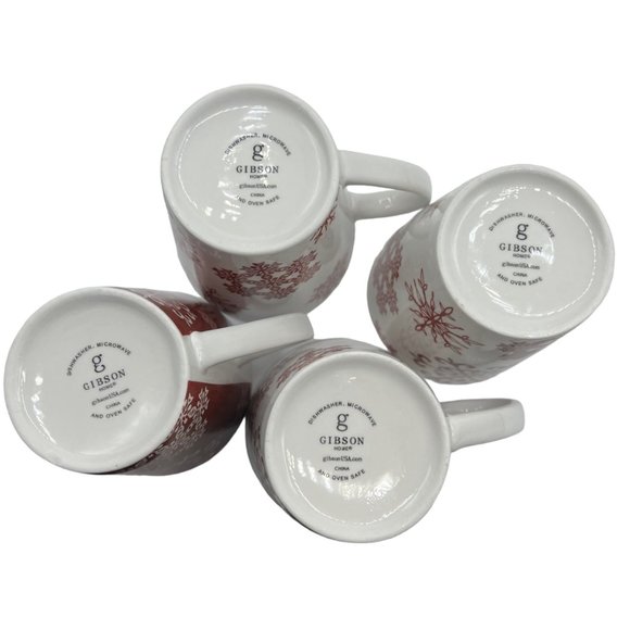 Gibson Home Coffee Tea Mug Set of 4 Christmas Snowflake Red White Festive Table - Picture 5 of 7